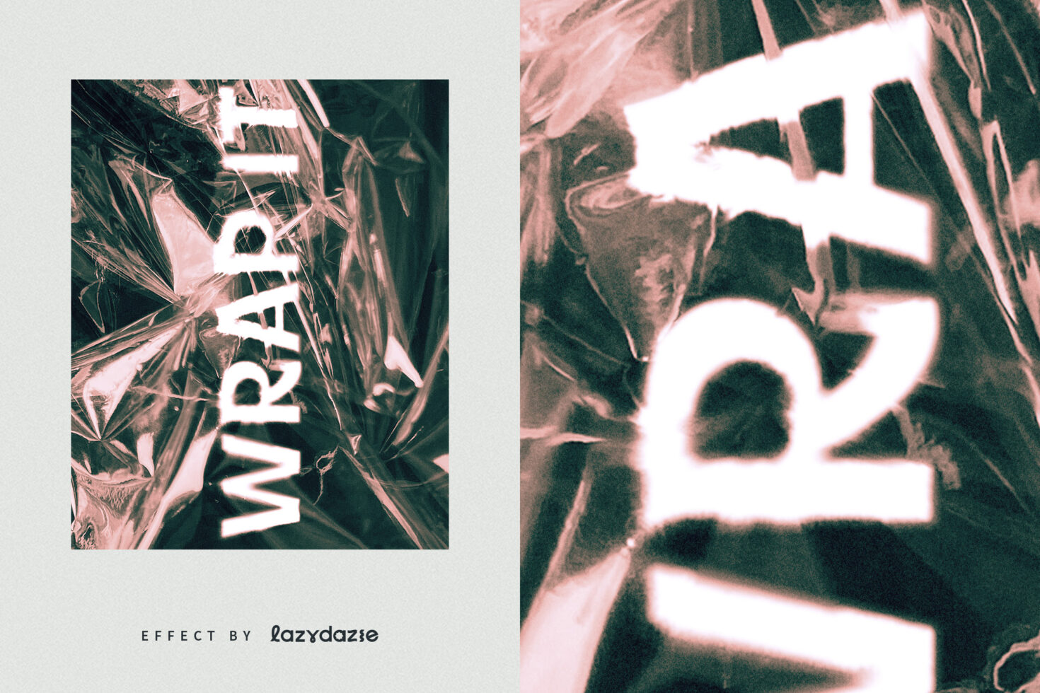 Vertical white letters over textured botanical imagery with chromatic shift