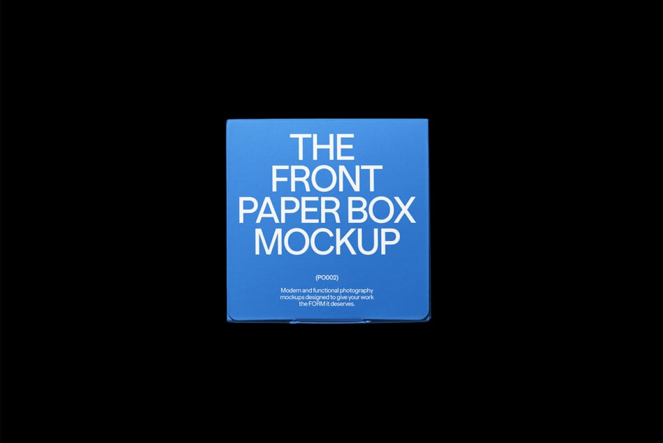 Blue paper box mockup isolated on dark background with clean edges