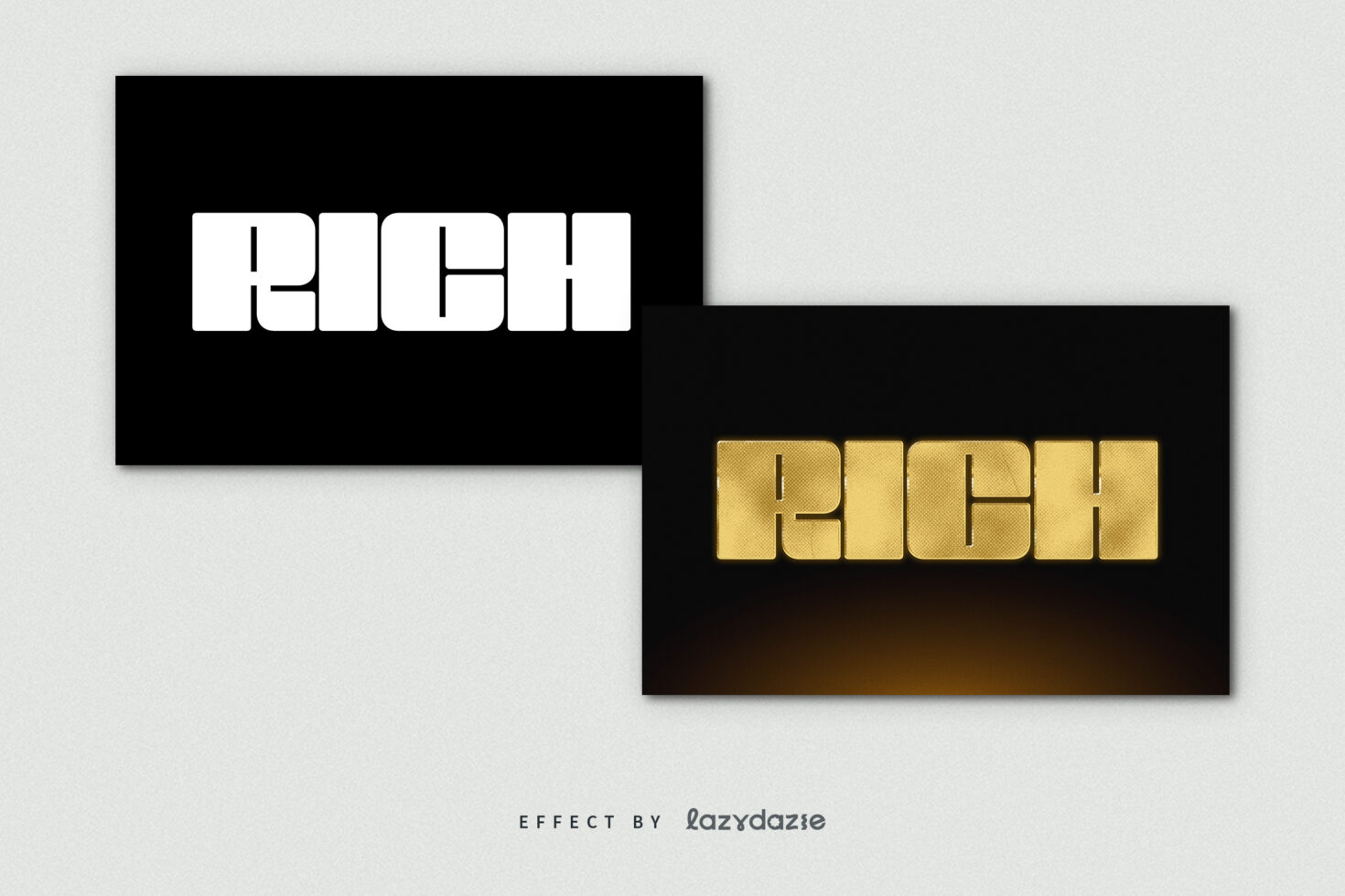 Split screen gold extruded text with white on black contrast