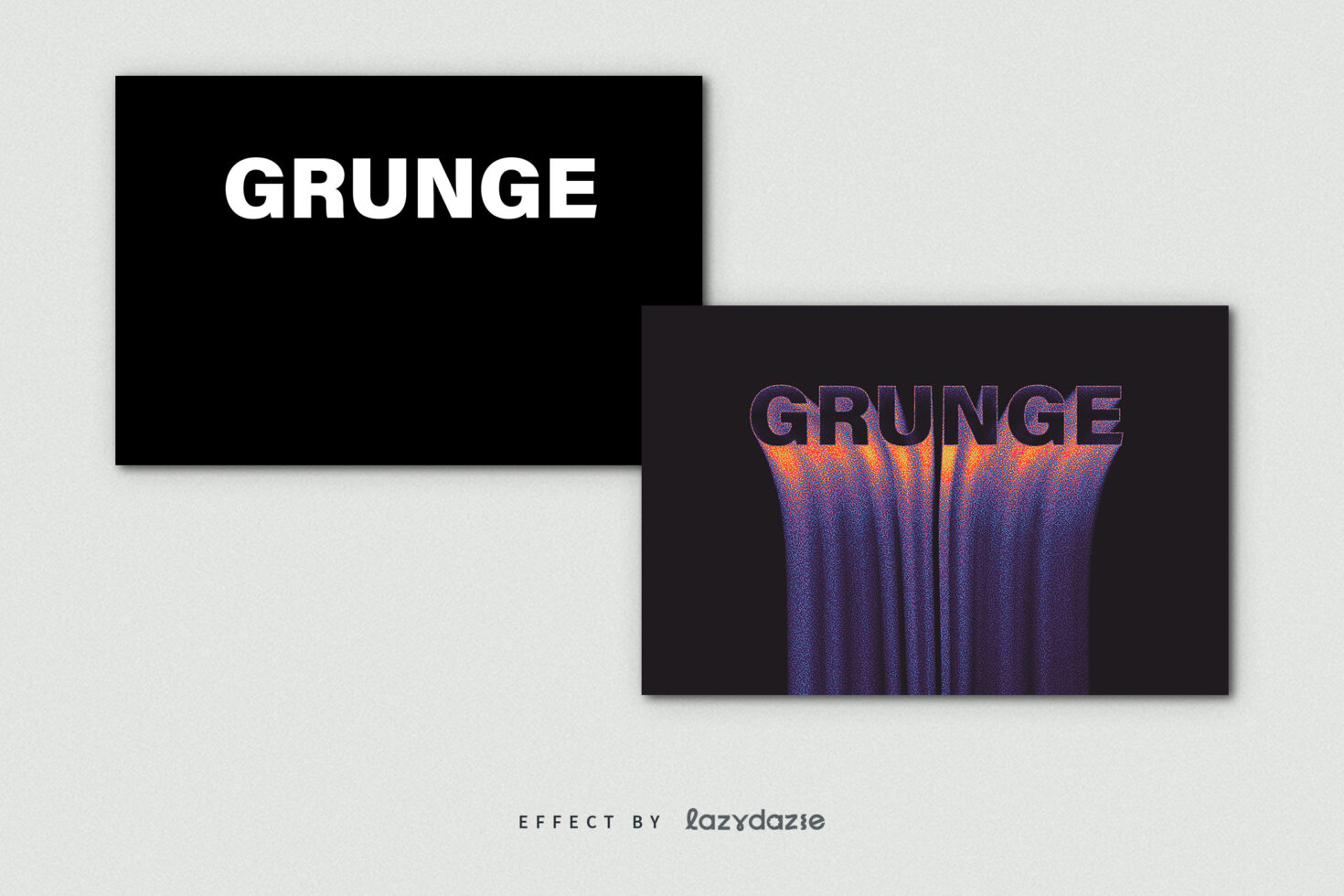 GRUNGE text in purple outline with orange to blue gradient drip effect below