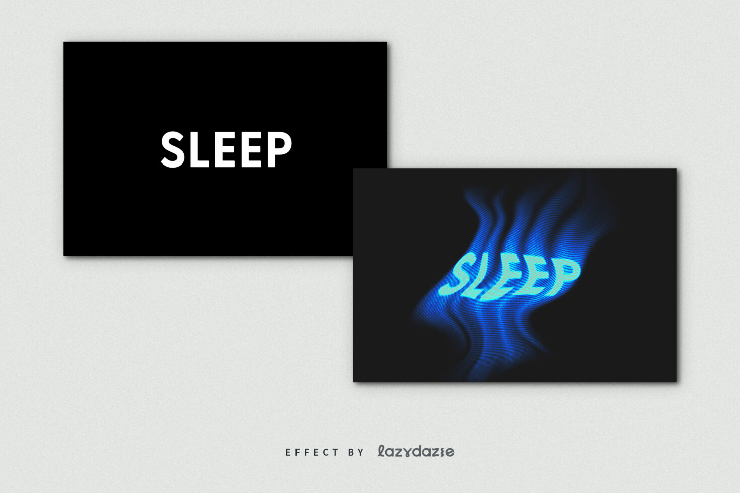 Black card with white SLEEP text overlaid with blue cyan wavy effect