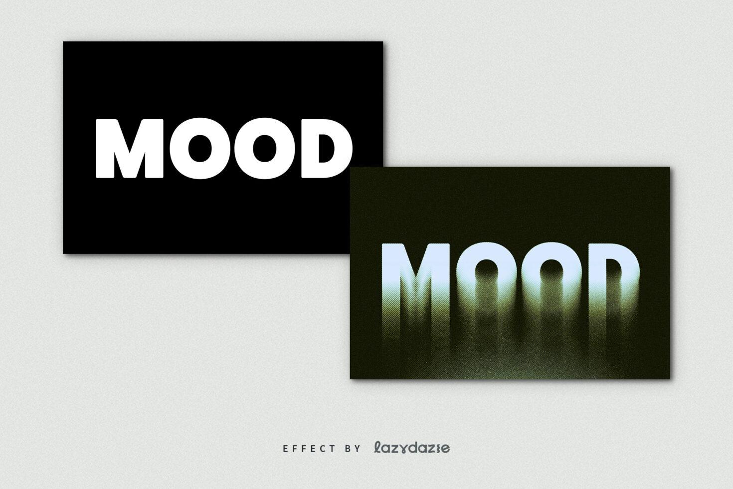 Two overlapping rectangles showing MOOD text in white on black plus green gradient
