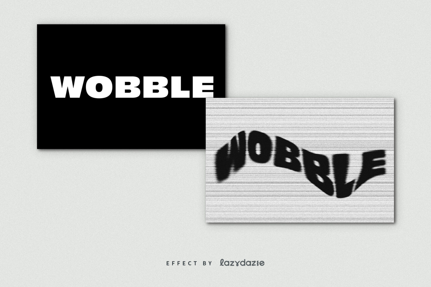 Two boxes displaying shiny metallic text with scanline distortion effect