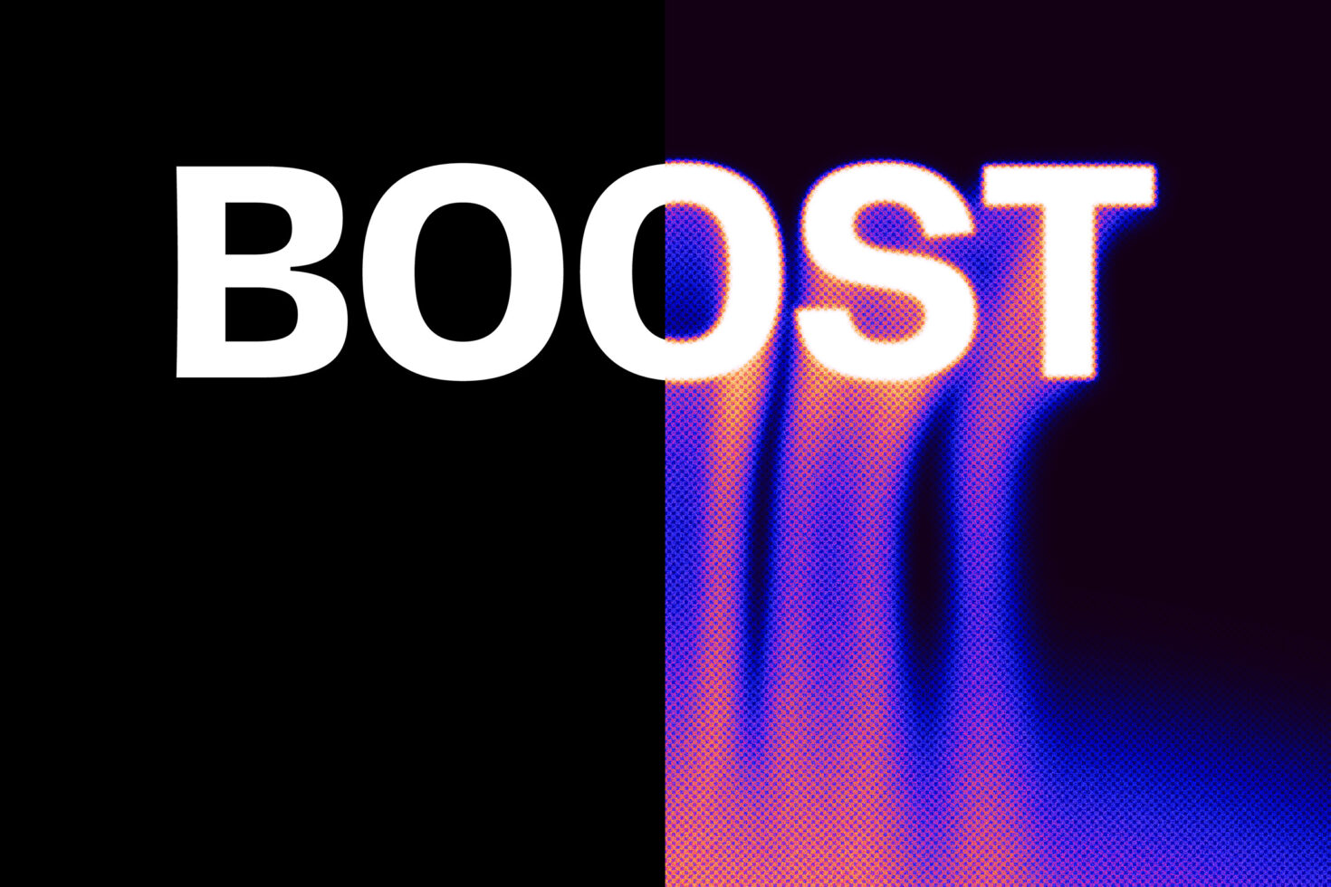 BOOST in white with blue magenta gradient mesh on dark