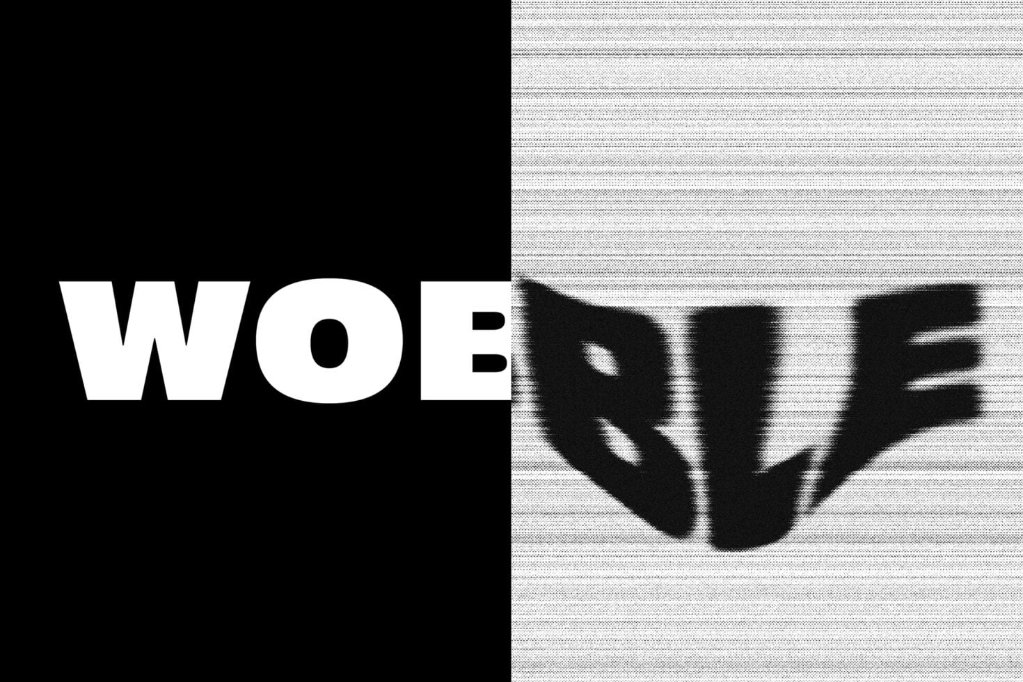 Bold white text left with pixelated glitch effect letters on right