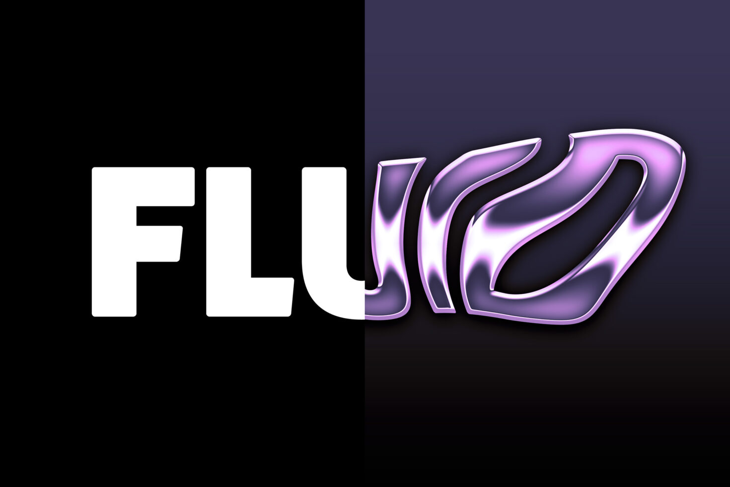 Glossy neon purple letters with metallic edges on dark background