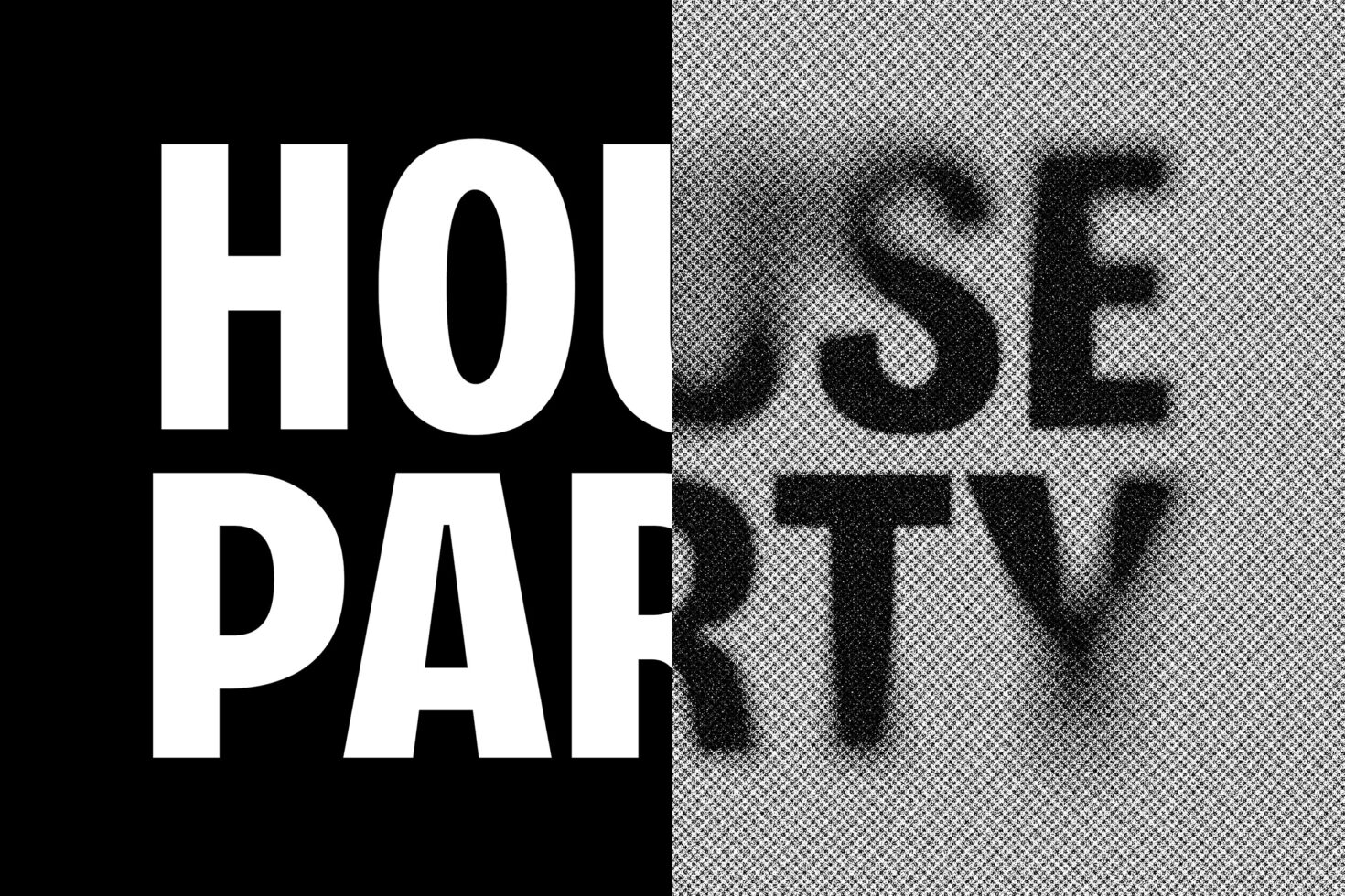 HOLDUP SELF split across black, white text meets halftone photo