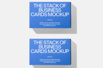 Stacked business cards mockup in bright blue with white typography