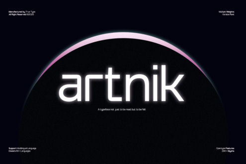 Artnik font display with glowing pink circle border on black background, modern sans-serif