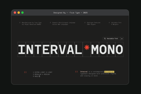 Interval Mono typeface display in browser window showing monospaced font with variable weights