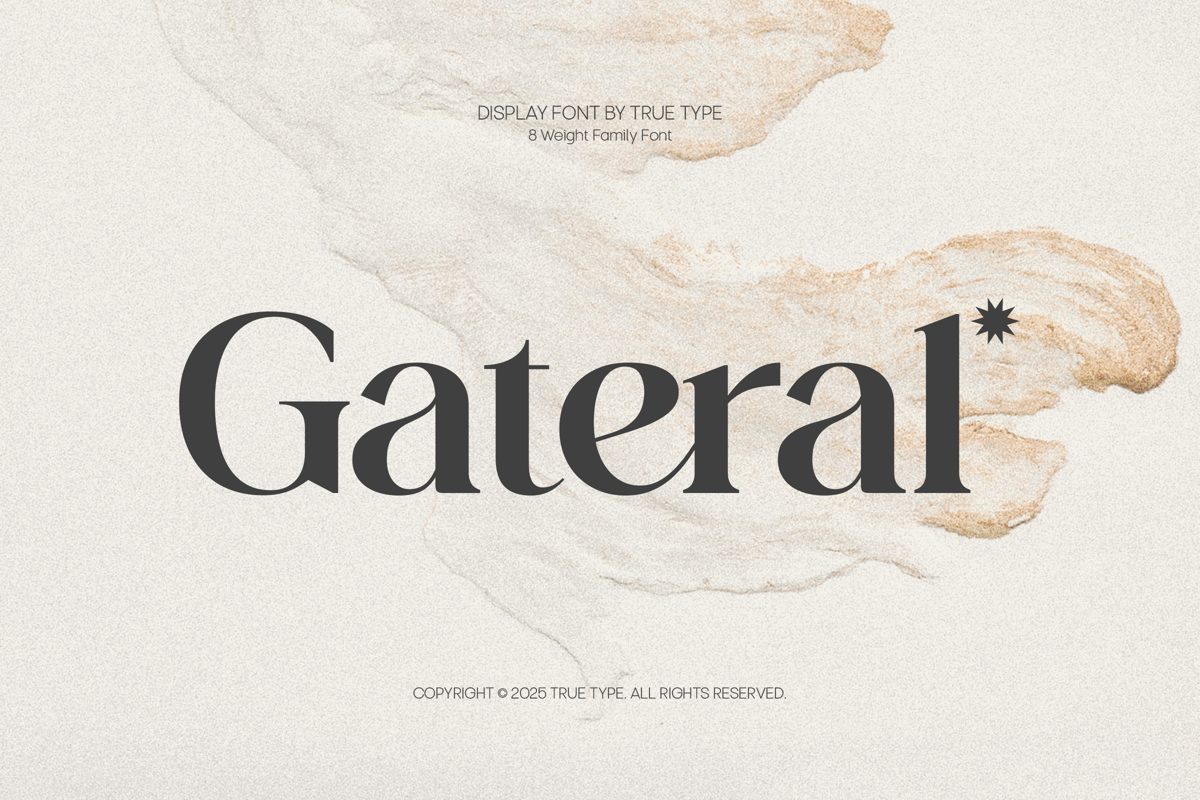 Gateral font display on textured cream background with eight weight family shown