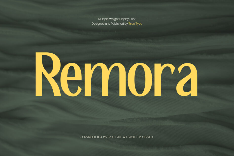 Remora typeface in yellow on textured green background