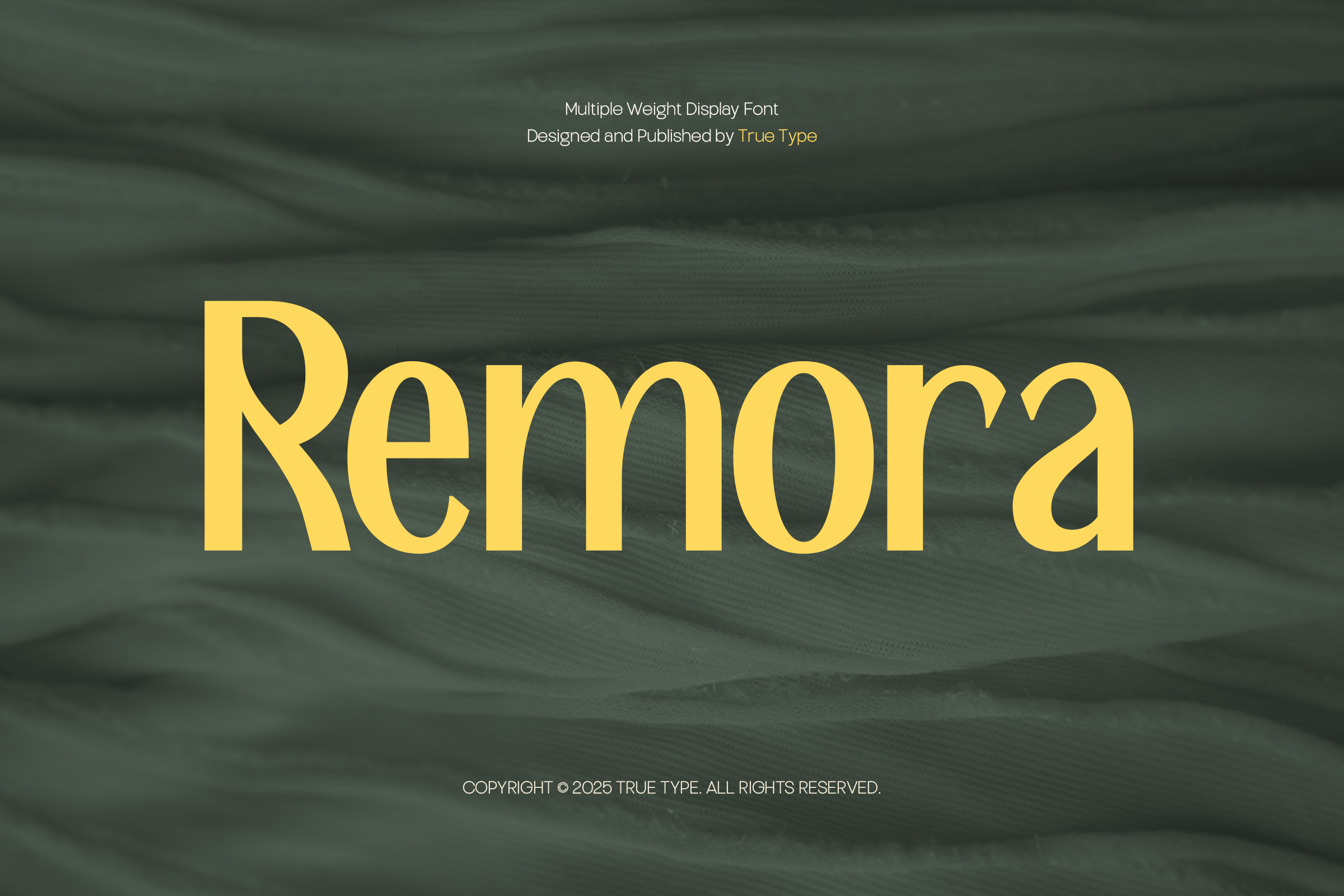 Remora typeface in yellow on textured green background