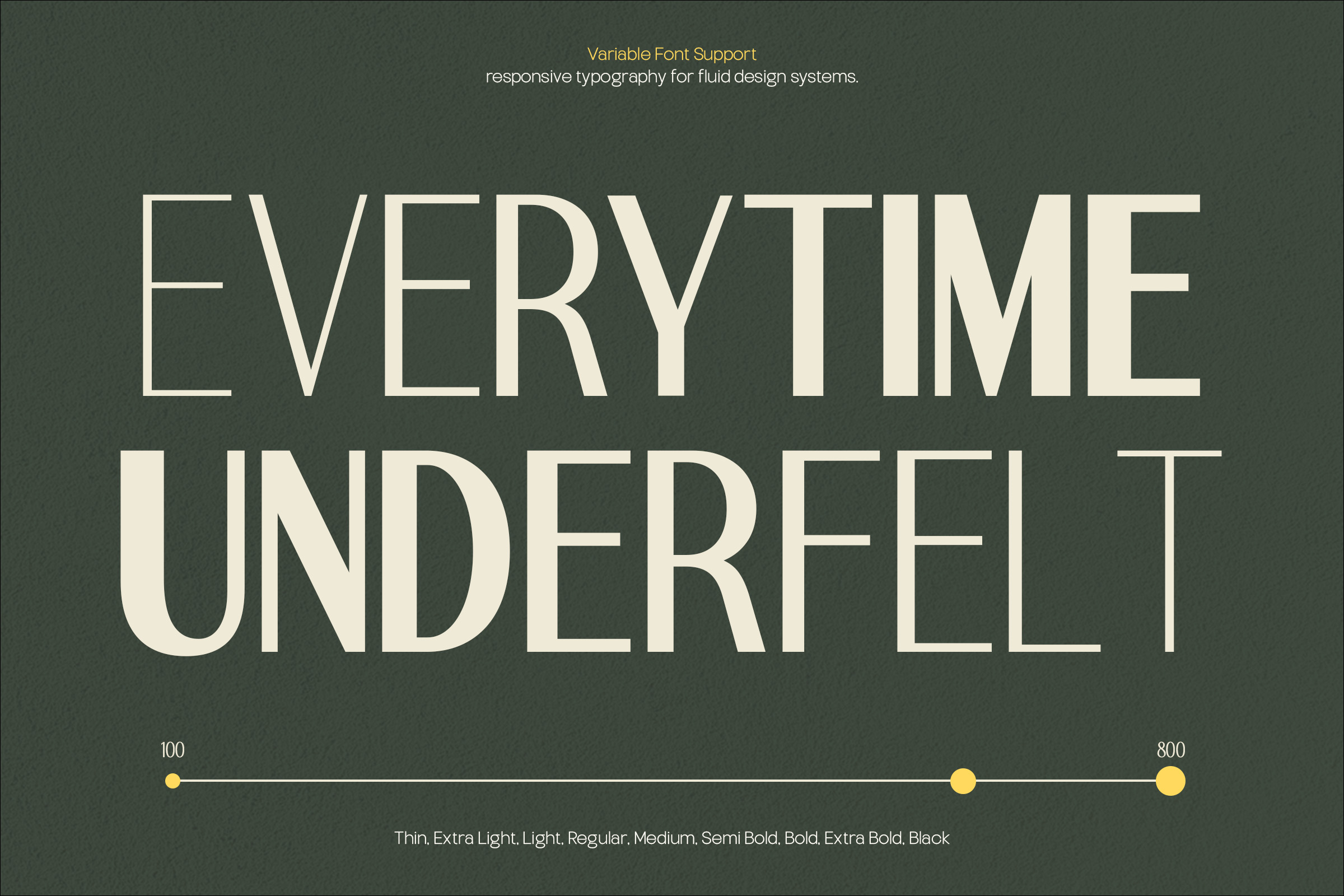 Variable font weight demonstration showing Everytime Underfelt text with responsive typography slider
