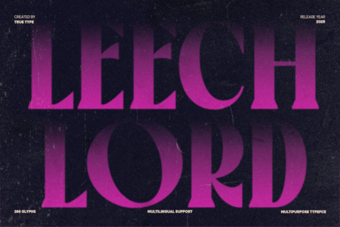 Magenta serif letters spelling ILLECH on black grainy textured background