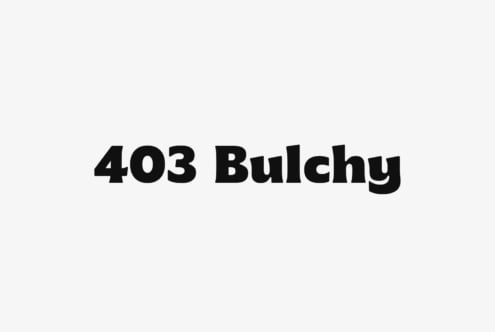 Heavy black sans serif text reading 403 Bulchy on neutral background