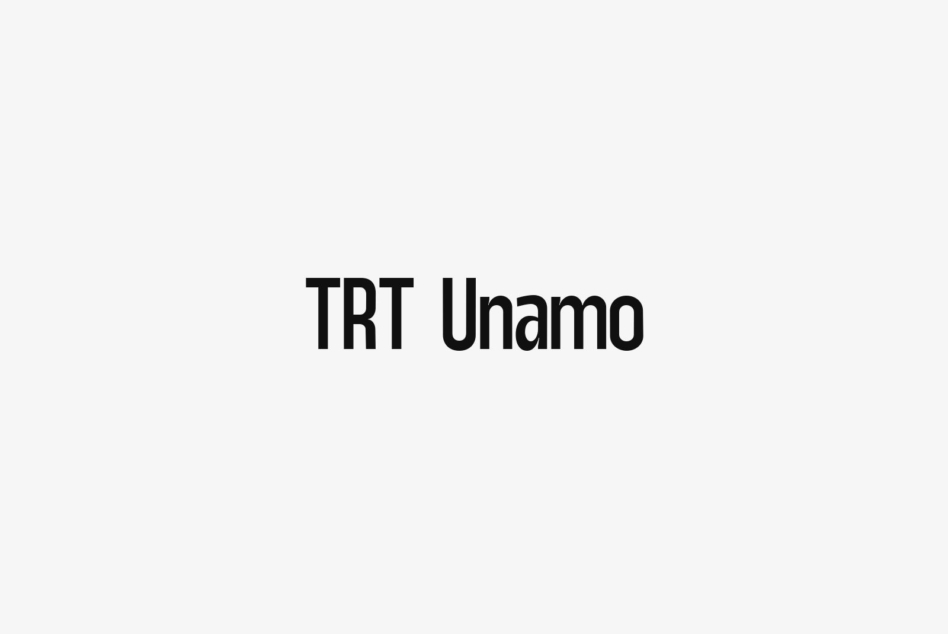TRT Unamo typeface displayed in bold sans serif on minimalist light background