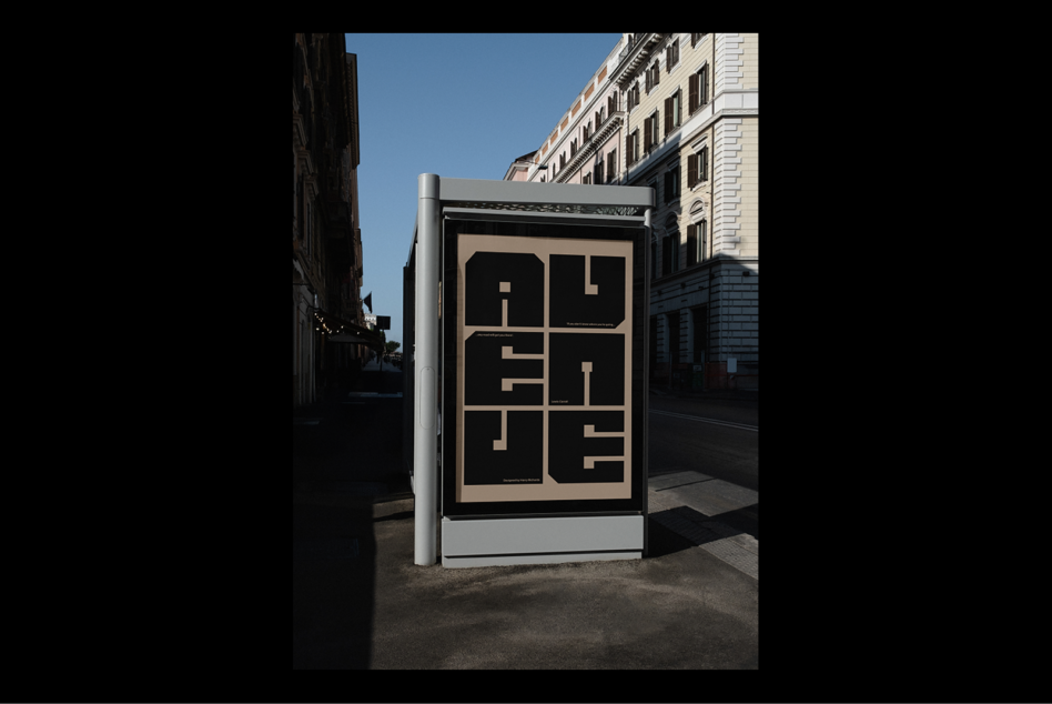 Outdoor poster mockup displaying bold geometric font design on an urban street, ideal for showcasing creative typography, branding templates