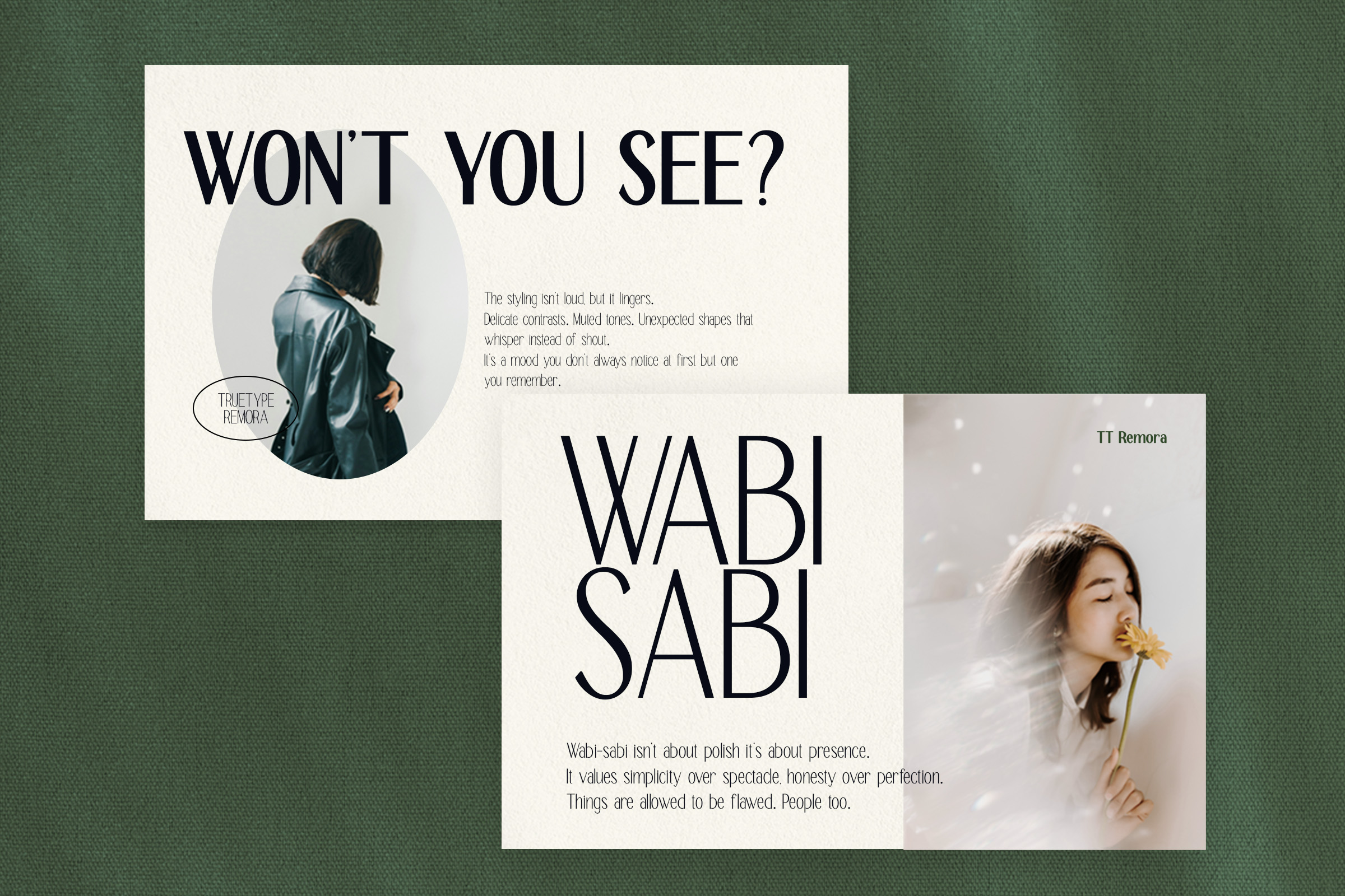 Magazine spread about wabi-sabi styling with models in relaxed outfits