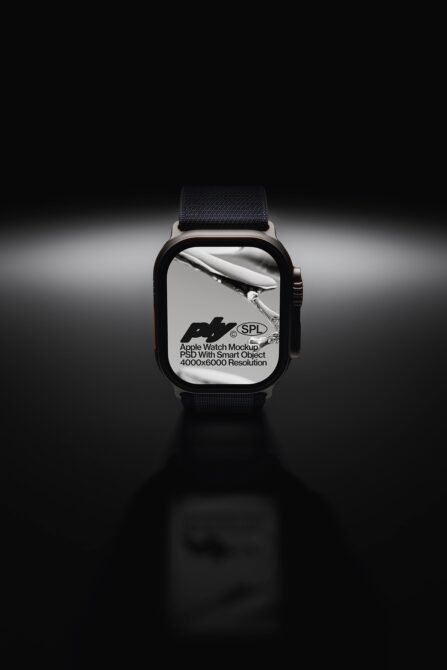Smartwatch mockup with black band displaying text overlay on screen