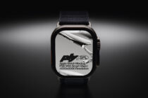 Smartwatch mockup showing nature image on display with text overlay
