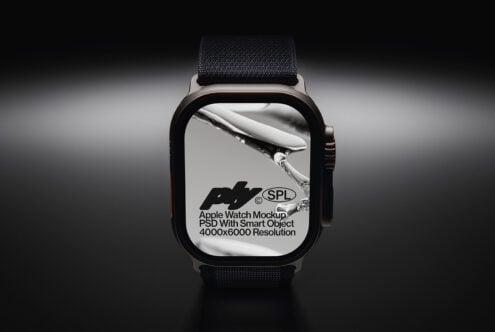 Smartwatch mockup showing nature image on display with text overlay