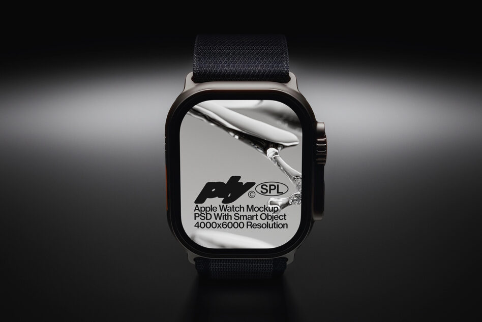Smartwatch mockup showing nature image on display with text overlay