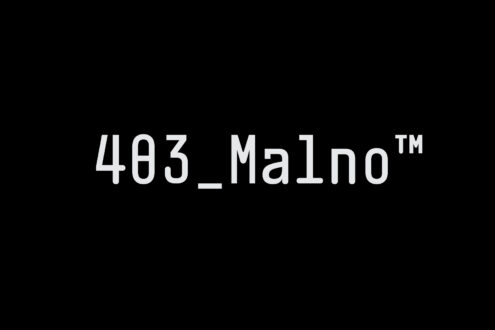 White monospace typeface name on black background with registered trademark symbol