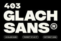 403 Glach Sans typeface display in cream on black background with trademark