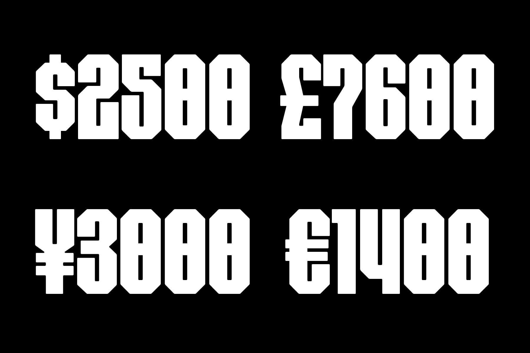 Price values displayed in bold white typeface on black