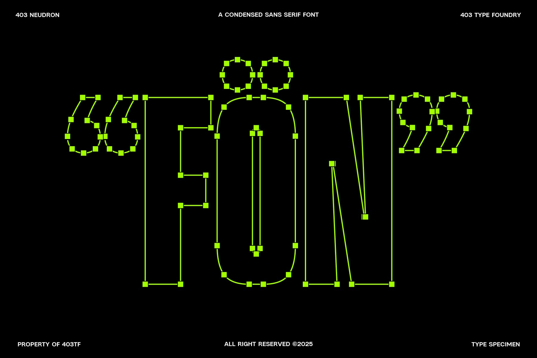 Neon yellow outlined letters spelling font name on black background