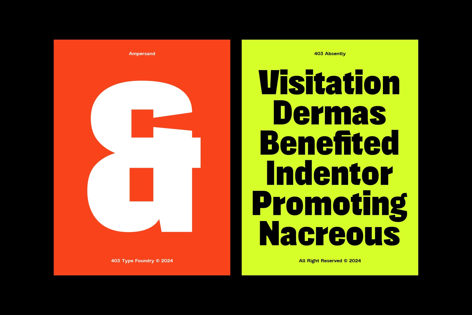 Two design posters side by side red orange left with white A logo lime green right with black text