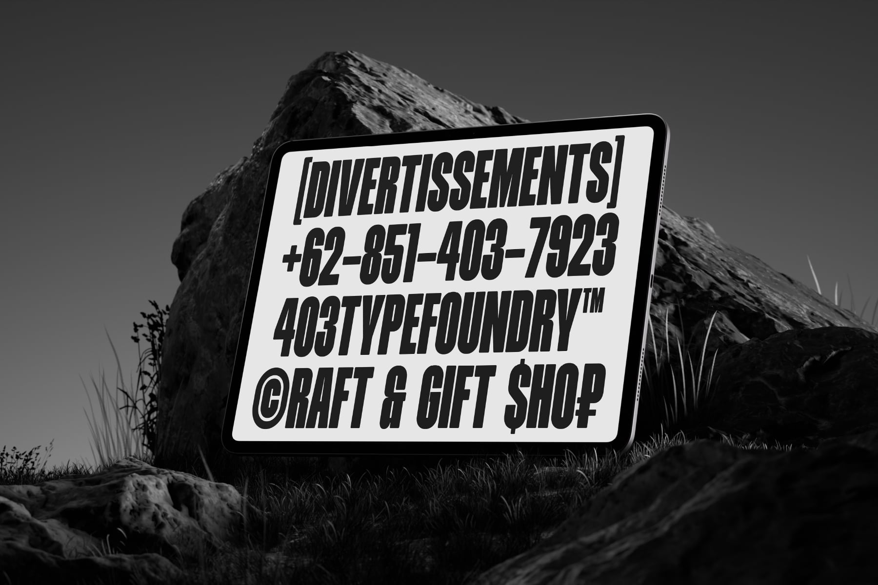 Road sign mockup with contact details for 403 type foundry craft shop
