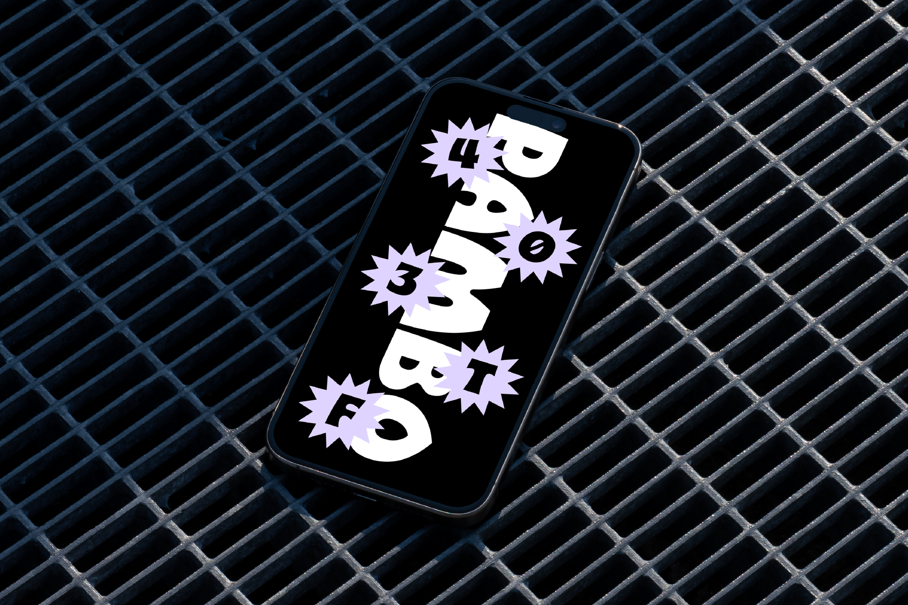 Phone screen displaying 4250 bet fo text in white letters on black with purple starburst shapes