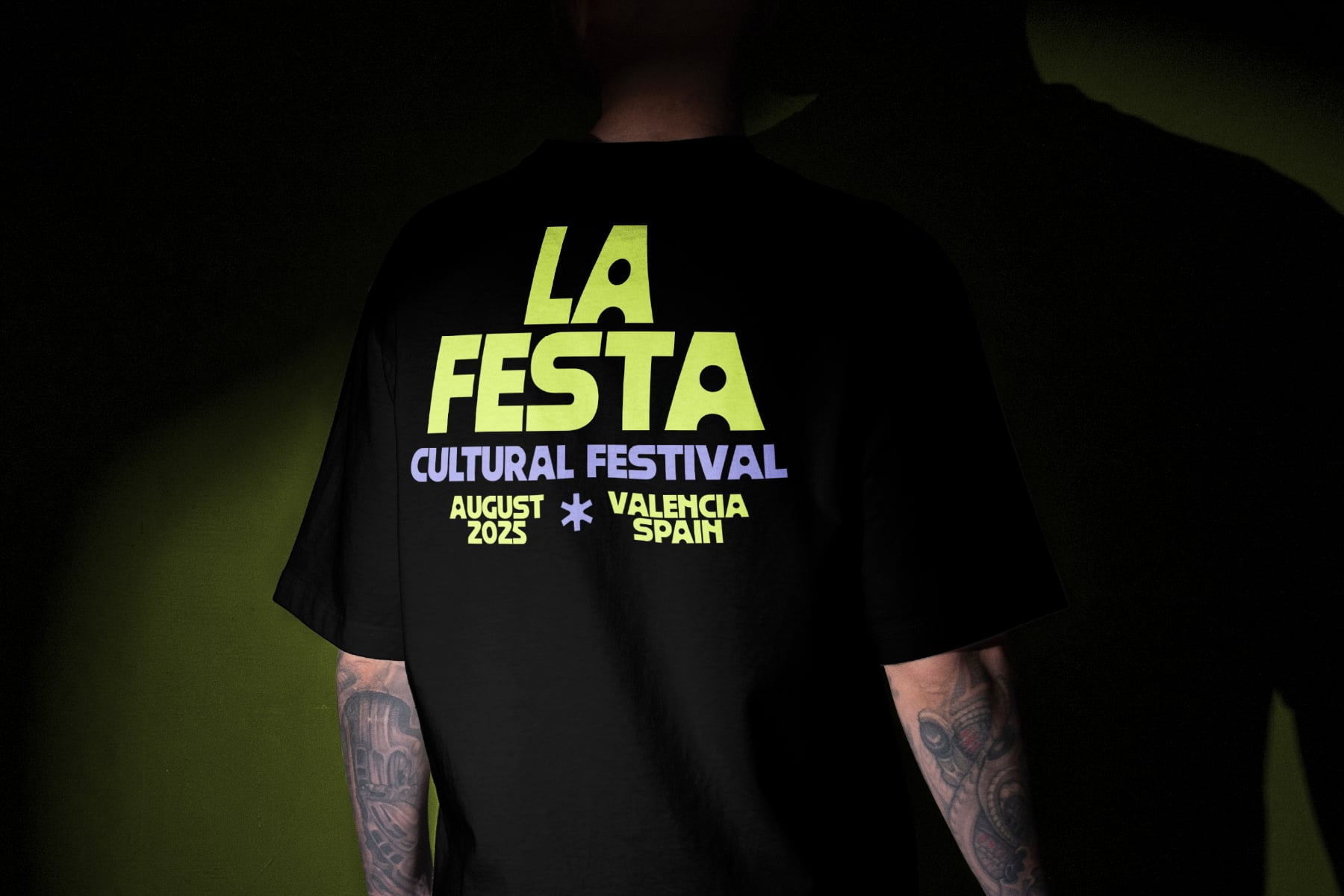 La Festa cultural festival t-shirt mockup neon yellow on black