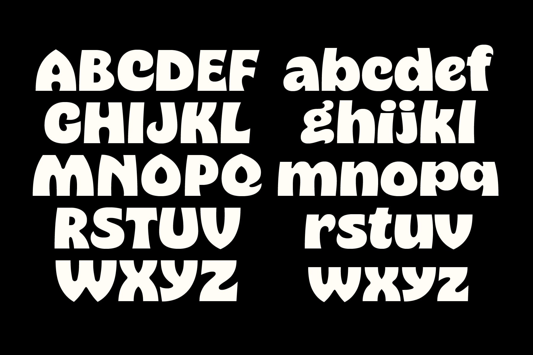Uppercase lowercase letters ABCDEF through WXYZ in bold sans serif caps italic mix