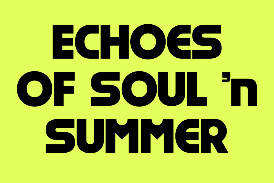 Bright lime yellow background with chunky black letters spelling summer text