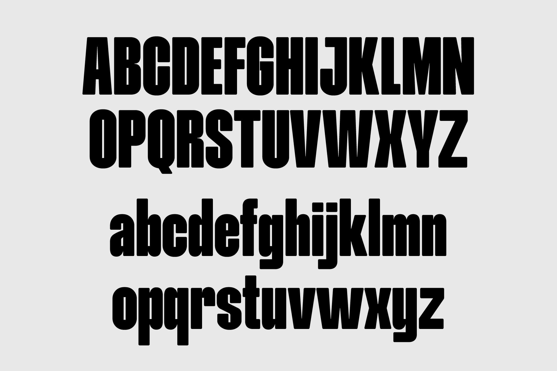 Bold sans serif typeface showing uppercase, lowercase letters in black on light background