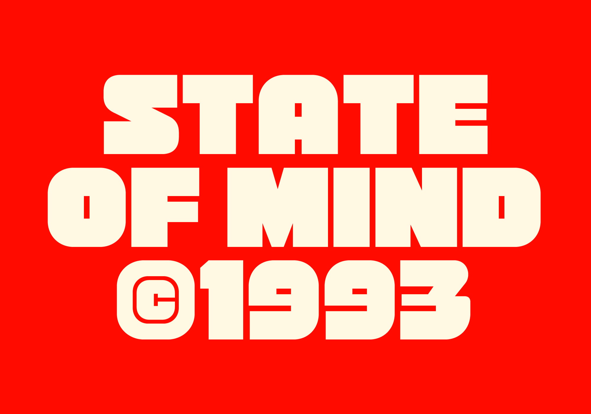 Oversized red outline display font reading state of mind 0193 text