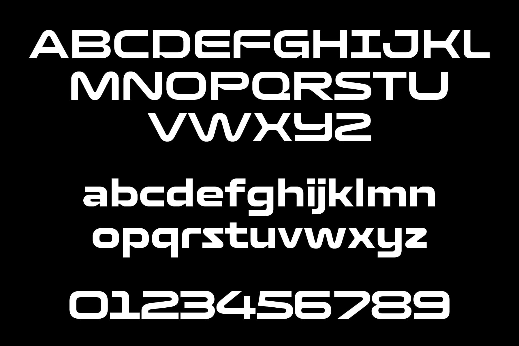 Mokino typeface uppercase, lowercase, numbers showing complete character set
