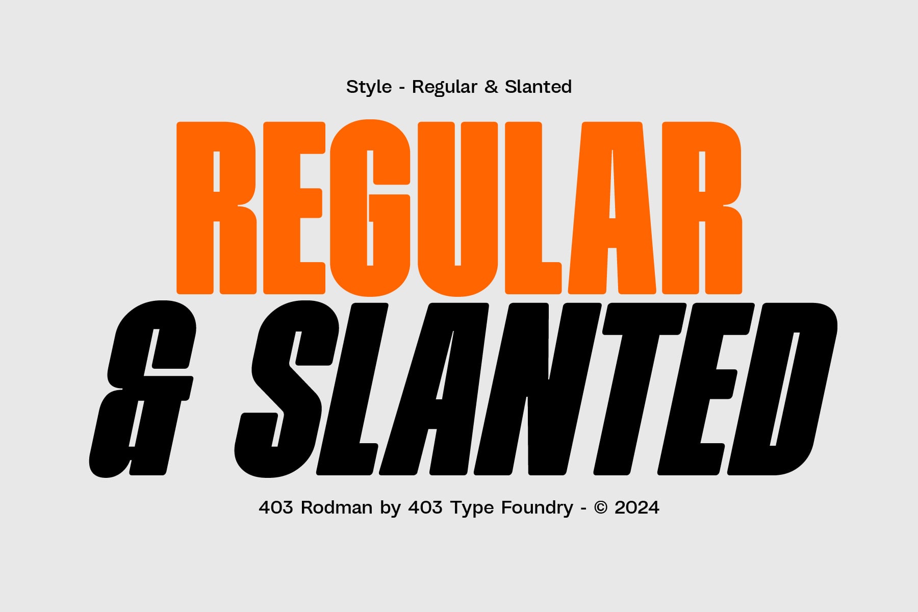 Orange Regular typeface sample displaying slanted style variations
