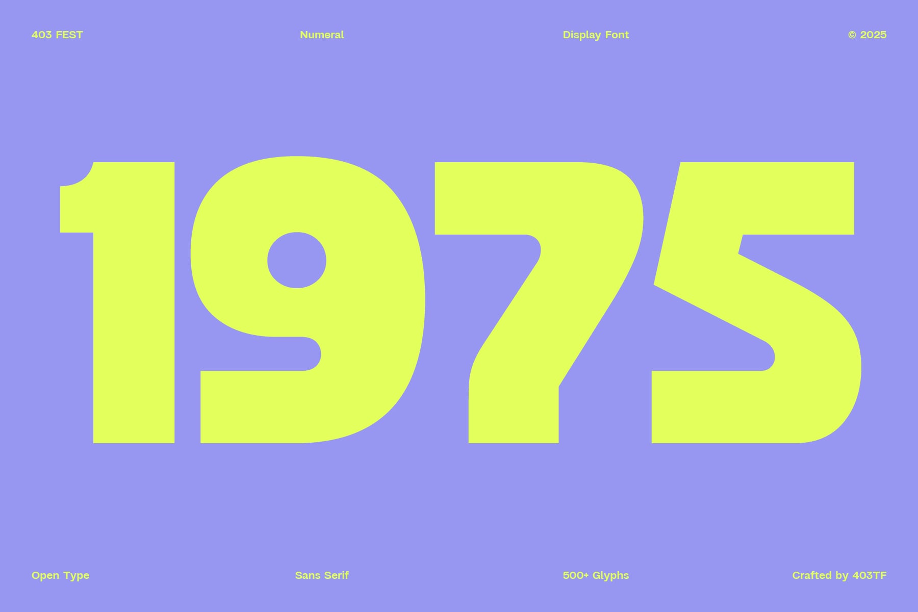 Numeral display font with huge bright yellow numbers on purple background
