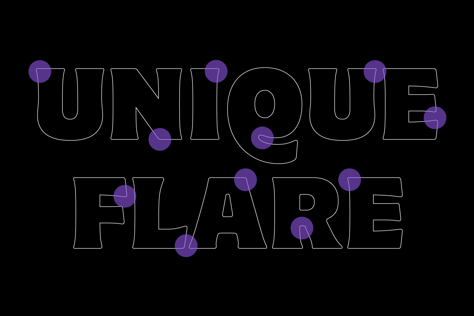 Unique Fear text with outline letters, purple circles overlapping throughout design