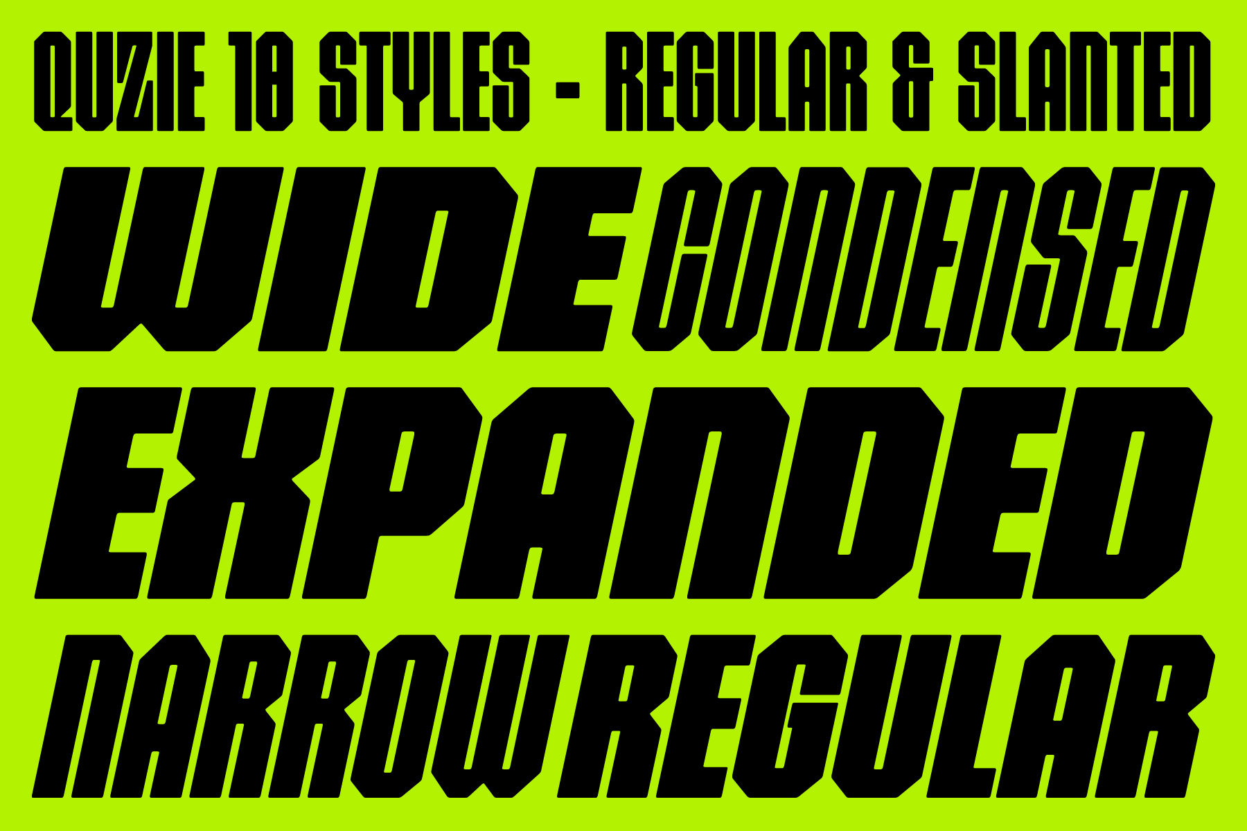 Neon lime yellow font display with regular slanted styles labeled quizie