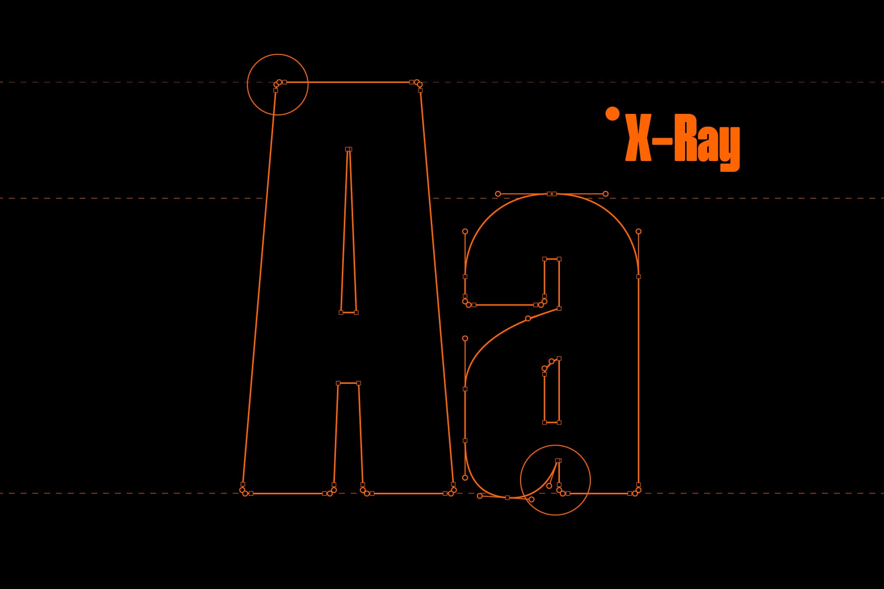 Orange wireframe outline showing construction grid with X-Ray label