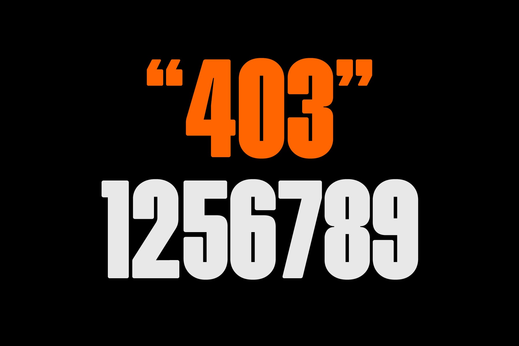 Orange 403 error code over white number 1256789 on black background