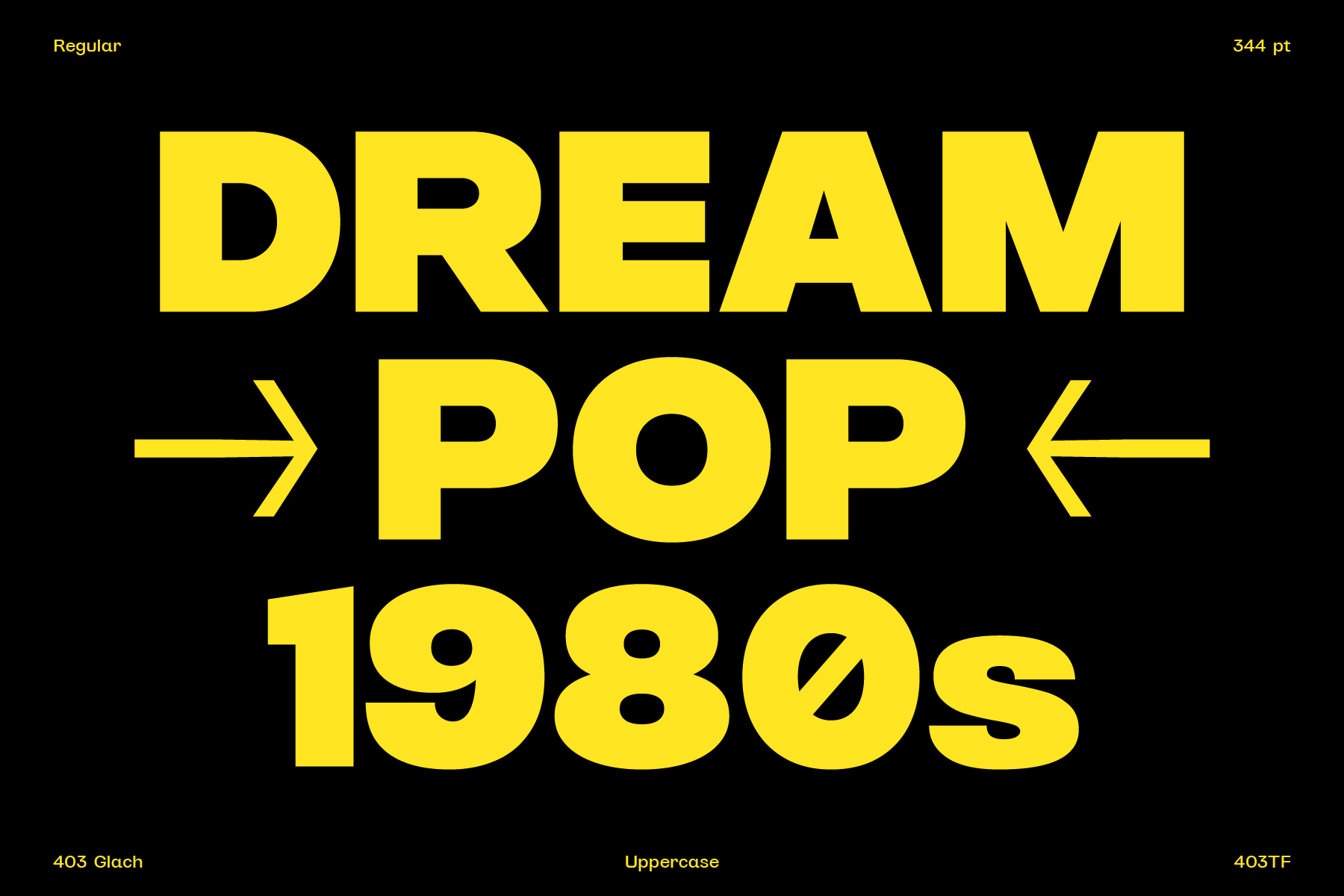Large yellow letters spelling Dream Pop 1980s with arrows on black
