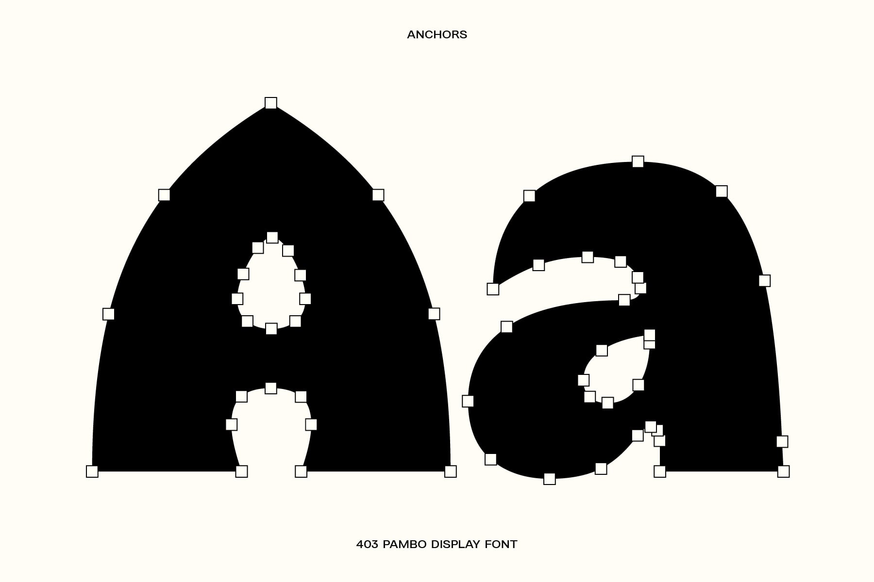 403 pambo display font showing anchor letters ae with selection handles visible in design software