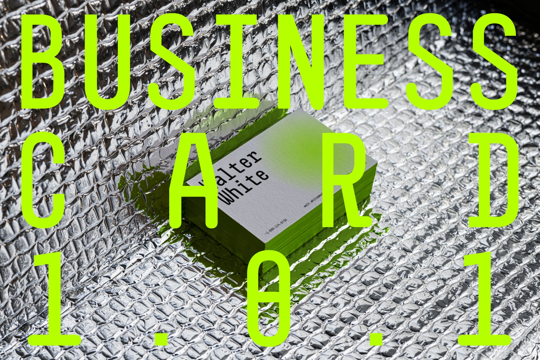 Coffee package mockup with bright green label showing roastery details specimen design