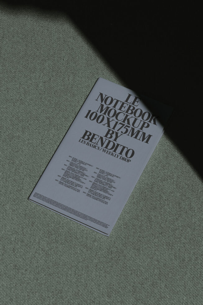 Lavender notebook mockup on textured fabric with dramatic shadows
